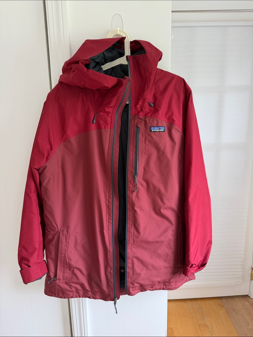 Patagonia Two-Tone Red Hooded Ski Jacket